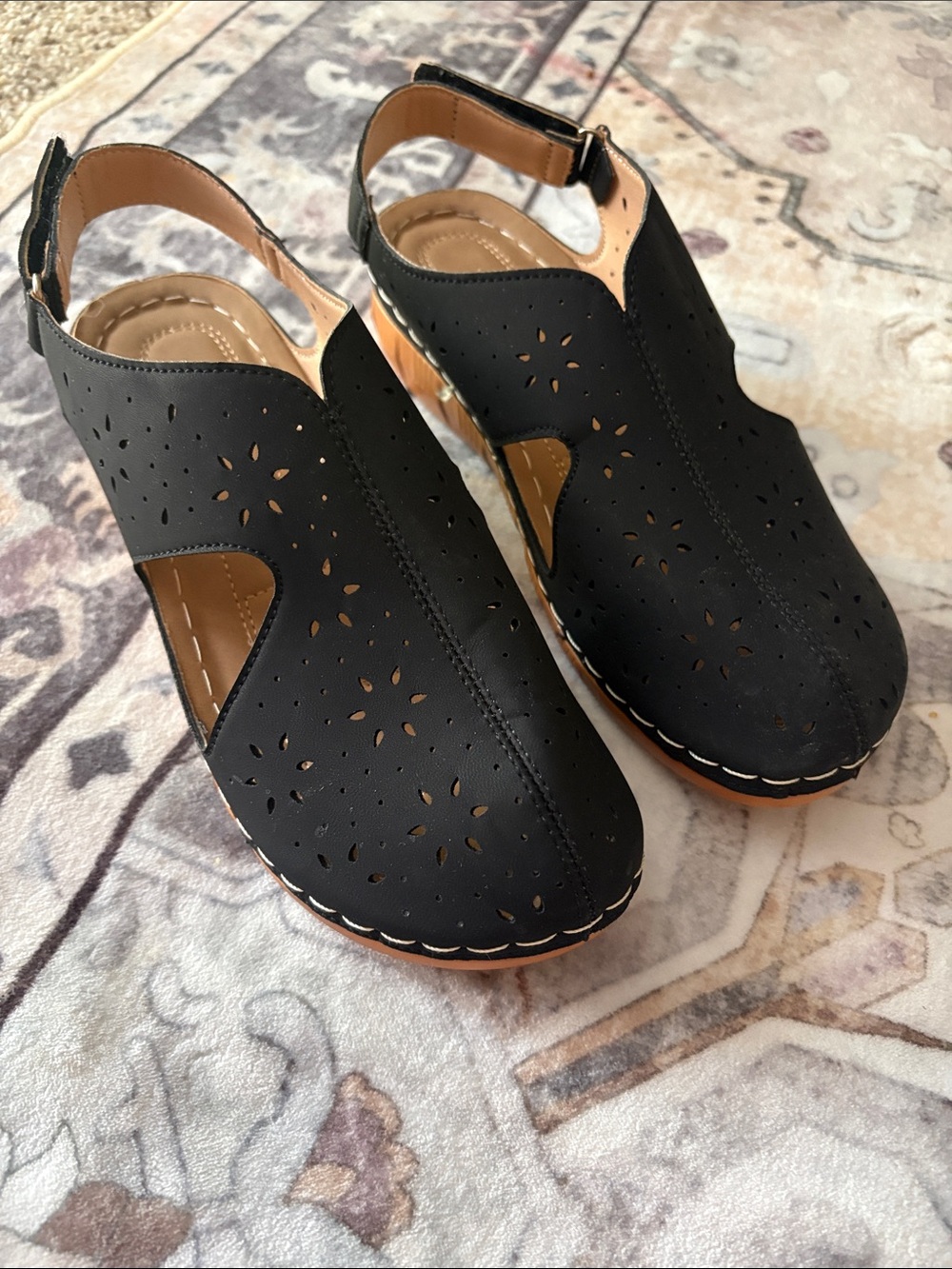 Women's Black Slingback Perforated Comfort Clogs